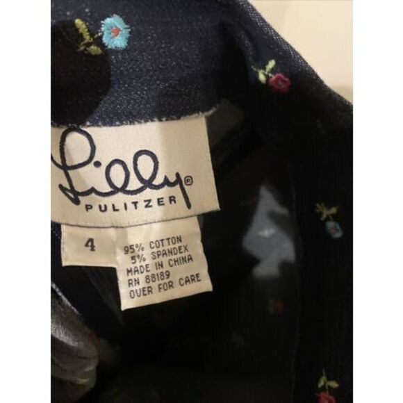 LILLY PULITZER Jean Skirt Blue Denim floral STRETCH Embroidered A Line Size 4 - Picture 8 of 8